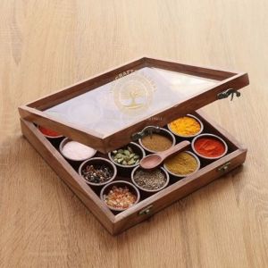Buy cheap Wooden Handcrafted Spice Box with 16 Round Compartments & Spoon, Wood Spice Box Set Mother's Day Gift from wholesalers