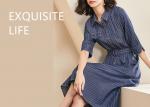 Buy cheap 100% Cotton Belted Denim Dress Stripe Denim Button Through Long Skirt Indigo Color from wholesalers