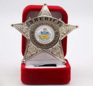 Buy cheap Star shape red velvet boxes short delivery time custom badge police product
