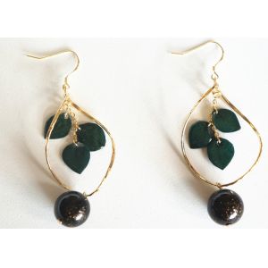 China Nature Would Unique Design Love Green Eucalyptus Teardrop Shape 14K Gold Earrings Green on sale