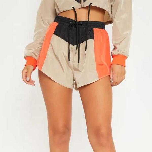 Crop Top Women Jogger Shorts Set Color Block Polyester Windbreaker Tracksuits Sweatsuit
