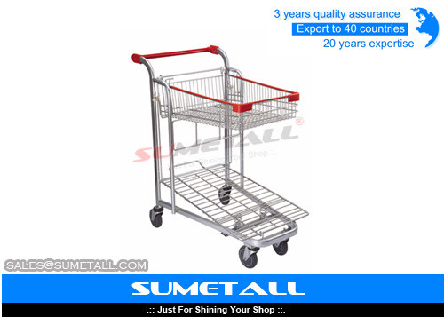 Buy cheap Strong Metal Supermarket Shopping Trolley Cargo Trolley With 2 Layer from wholesalers