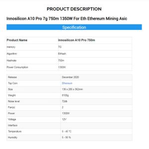 Buy cheap ETH Ethereum Mining Machine , Innosilicon A10 Pro 750mh 1350W from wholesalers