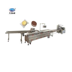 Cream Biscuit Sandwiching Machine With Biscuit Flow Packing Machine