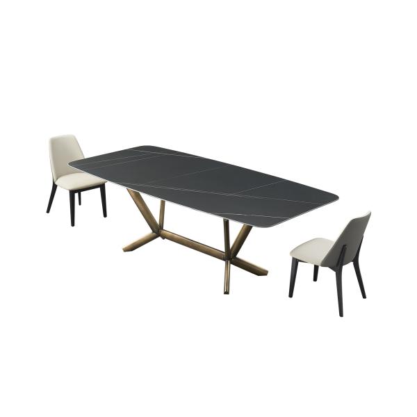 Quality Modern Marble Bronze Stainless Steel Base 1.8 Large Table Customized Black Slate Dining Table for sale