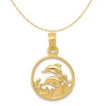 Buy cheap Carat in Karats 14K Yellow Gold Double Dolphin Circle Pendant Charm With 10K Yellow Gold Lightweight Rope Chain Necklace from wholesalers