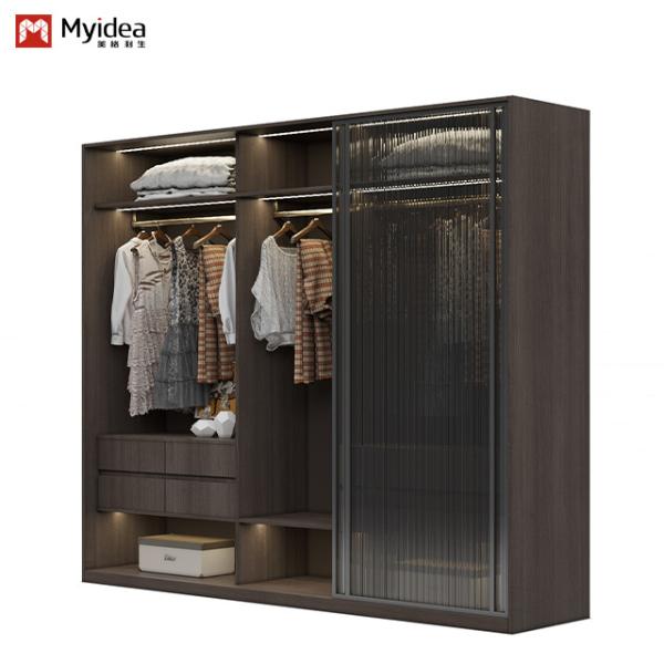 Buy cheap Support customization Stylish and practical large space apartment furniture with glass doors wooden wardrobe from wholesalers