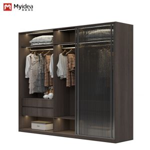 Buy cheap Support customization Stylish and practical large space apartment furniture with glass doors wooden wardrobe from wholesalers
