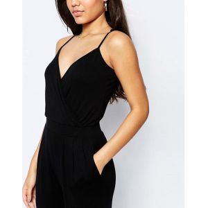 Buy cheap China factory custom make black wrap front jersey jumpsuit with peg leg from wholesalers