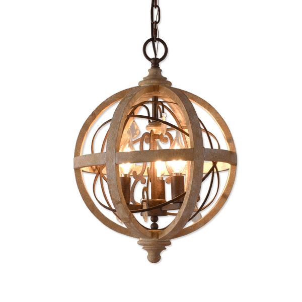 Retro Chandelier Lighting Industrial Hanging Pendant Lamp Globe Wooden