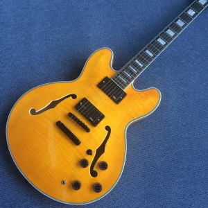 Buy cheap Hollow body jazz guitar,Flame Maple Top,Ebony Fingerboard,double F holes jazz electric guitar from wholesalers
