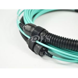 Fiber Optical OM3 MPO/MTP Patch Cord Round Fiber Cable With Pulling Eye / Socket
