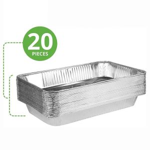 China Heavy Duty Shallow Disposable Aluminum Foil Food Containers Oblong Foil Pan With  Lid on sale