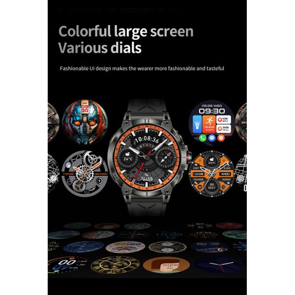 1.85" Rugged Smart Watch Touch Screen Bluetooth Calling Flashlight Compass