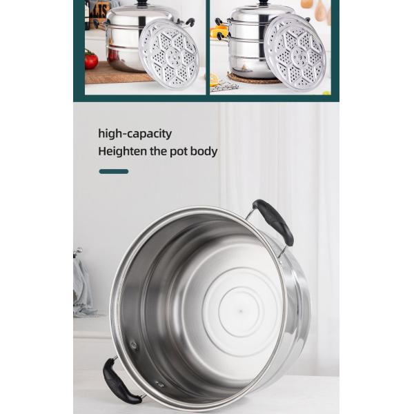 Best Selling Customized Logo 3 Layer induction 10-inch Stainless Steel Steamer Pot with Anti-Heat Handle