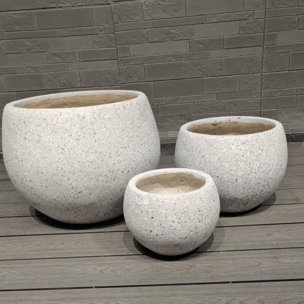 Neutral Beige Natural Speckled Stone Mimic Design Round Fiber Clay Lightweight Planting Pot