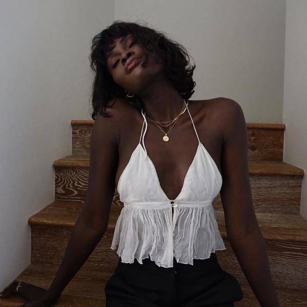 Quality Summer Polyester Halter Women Crop Top White Black for sale