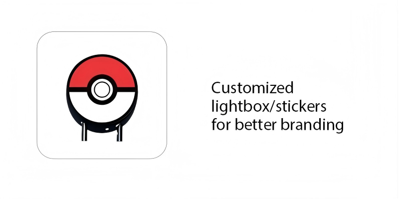 You can customize the stickers and light box on your tcg vending machine