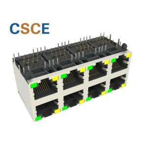 Buy cheap Phosphor Bronze 2 * 4 Port Stacked RJ45 Connectors Wifi Adapter Socket With Led Light from wholesalers