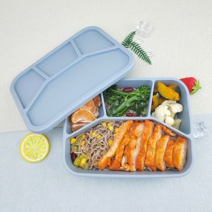 Silicone Bento Box, LeakProof Lunch Box With Lid, Unbreakable Food-Grade Divided