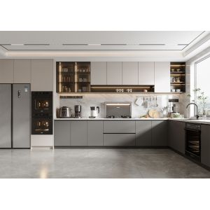 Buy cheap Modern Wood Grain Stone Surface Melamine Customized MDF Kitchen Cabinetry from wholesalers