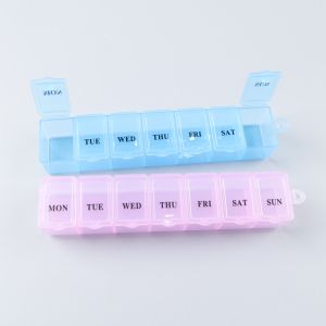 Portable 7 Day Pill Box Organizer 7 Grid Blue Whtie 7-Day Pill Box