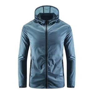 Buy cheap Stand Collar Mens Zip Up Windbreaker Casual Hooded Lightweight Hiking Jacket from wholesalers
