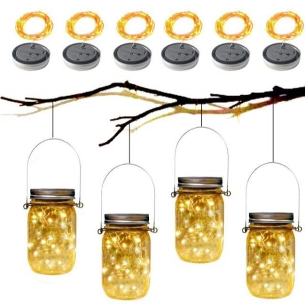 Quality 8 pack Solar lamp Mason Jar lights fairy Lid String with 8 Hangers Decorations for Party for sale