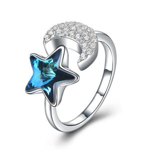 Buy cheap 11mm 0.04oz Moon And Star Ring 5A Cubic Zirconia 925 Sterling Silver Rings from wholesalers