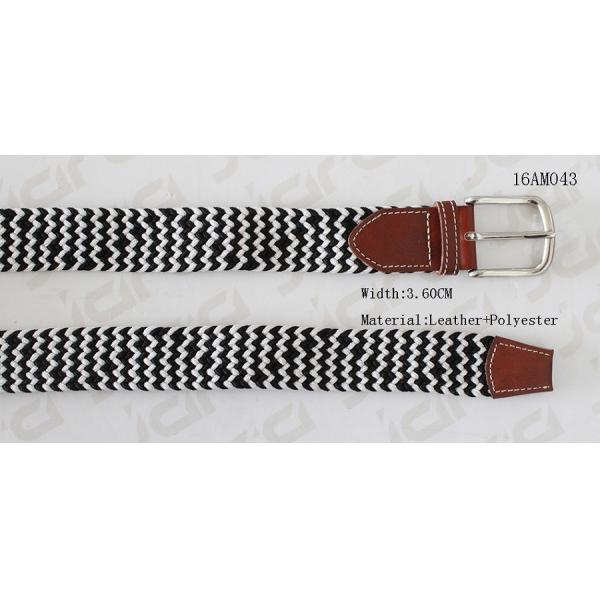 Buy cheap Black & White Braided Elastic Mens Stretch Belts With Leather Part In 3.6cm Width from wholesalers