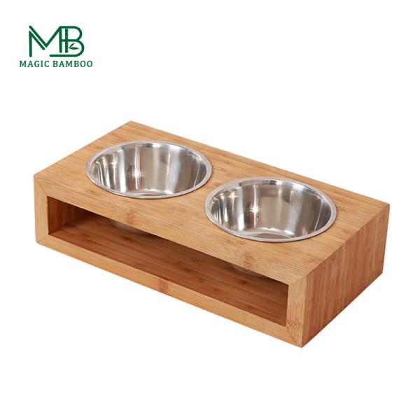 Buy cheap Bamboo Pet Feeder With Double Position Steel Bowls Rectangle from wholesalers