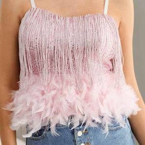 Buy cheap Spaghetti Strap Crop Women Cami Top With Plush Feathers from wholesalers