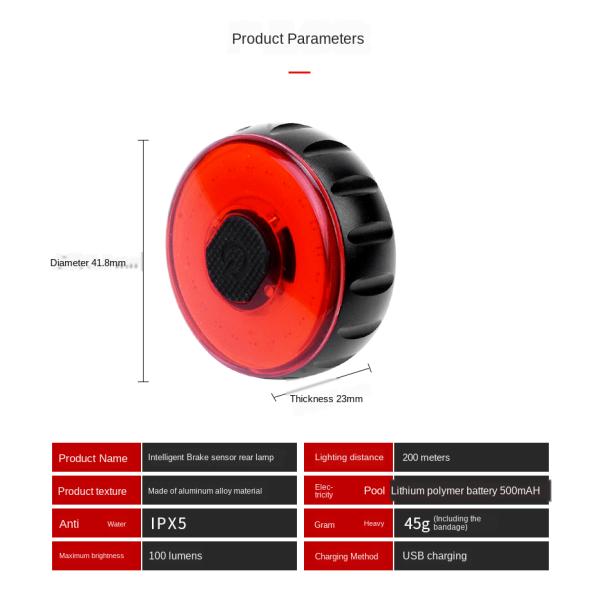 Intelligent Induction Brake Taillight Mountain LED Bicycle Light Aluminum Alloy IPX6