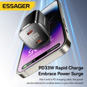 Buy cheap ESSAGER ES-CD45 33W GaN Charger Dual USB C PD Charger for Power Supply Adapter from wholesalers