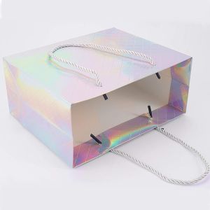 Buy cheap Custom Logo Printed Wholesale Retail Rainbow Iridescent Fancy Holographic Hologram Paper Gift Bags from wholesalers