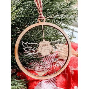 Buy cheap Birch Wood Engraved Pet Memorial Ornament Bauble With Glitter Ribbon from wholesalers