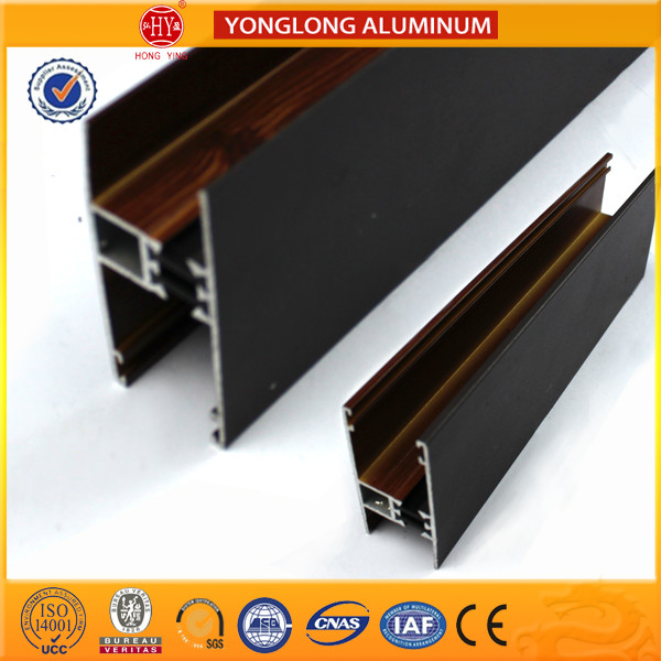 Quality Customized Hollow Wood Finish Aluminum Window Frame Extrusions for sale