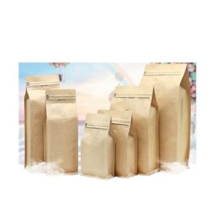 Buy cheap Grocery Stand Up Customized Design Food Packaging Rectangular Flat Bottom Side Gusset Kraft Paper Bag With Zipper from wholesalers