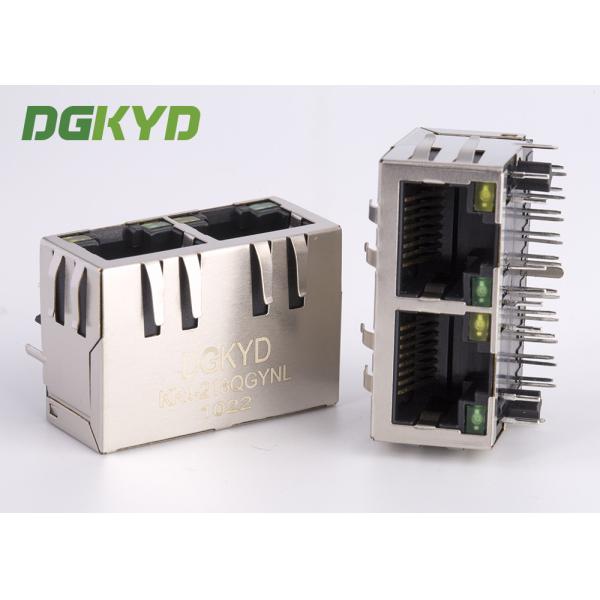 Right Angle 1 X 2 Port RJ45 Modular Jack With Internal Isolation Transformer