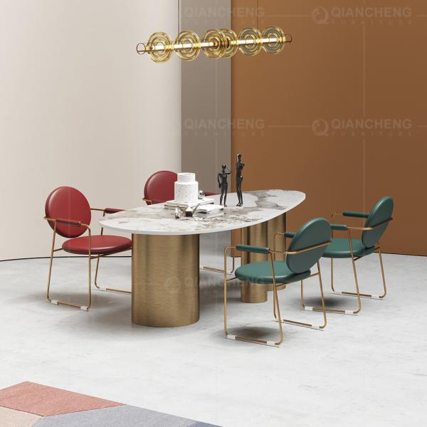 Quality Uber Stylish 0.4CBM Luxury Marble Dining Table 8 Seater 1.2mm 201 Stainless Steel for sale