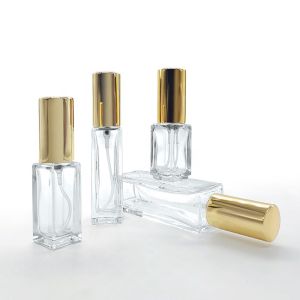 Buy cheap Clear Luxury Empty 3ml 5ml 8ml 10ml 15ml Refillable Thick Square Glass Perfume Bottle With Gold Sprayer Pump from wholesalers