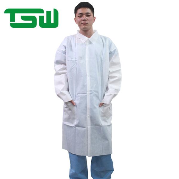 Disposable SMS Nonwoven Lab Coat With Knitted Collar