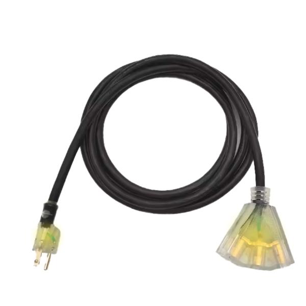 Plug 3pin and NEMA Female End Type for Outdoor 3 Prong 13 Amp 12/3 SJTW Multiple Black Extension Cord With Light