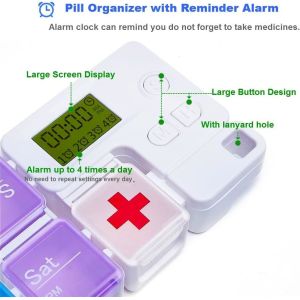 Buy cheap Smart Pill Box,7 Day Pill Organizer,4 Alarm Clocks,AM/PM Automatic Alarm Reminder,Hold Vitamins Fish Oil,Supplements,Travel Pill Or Pillganizer from wholesalers