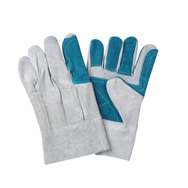 Quality LC2036 Reinforced Palm Cow Split Leather Welding Gloves with Three Ribs Back for sale