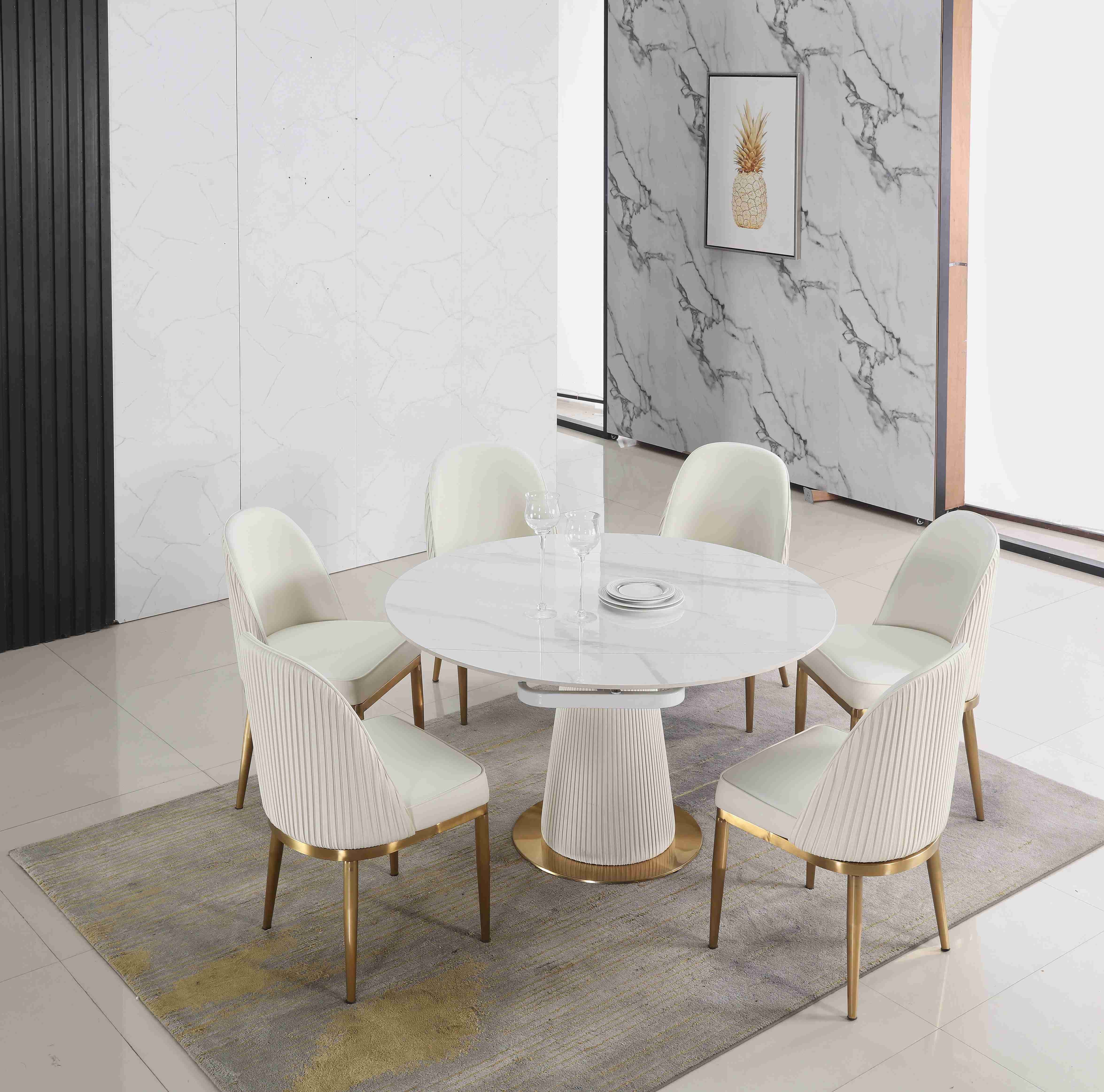 Buy cheap Extendable White Contracted Telescopic Dining Table Designs 6 Seater With Marble Top from wholesalers