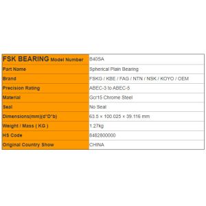 Unsealed B40SA Spherical Plain Bearing Self Lubricating 63.5 × 100.013 × 39.116