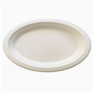 Oval Shaped Pulp Plate Disposable Sugarcane Bagasse Plates Freezer Safe
