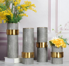 Buy cheap Wholesale Decorative Flower Vases Gold Plated with Marble Cylinder Flower Pot Set from wholesalers