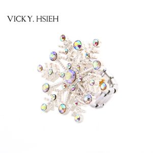Buy cheap VICKY.HSIEH Silver Tone Crystal AB Rhinestone Snowflake Stretch Rings product